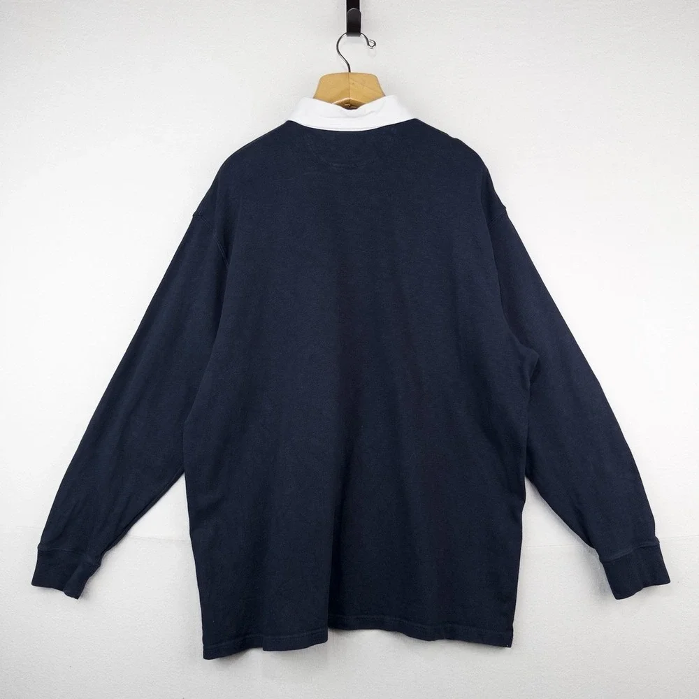 Polo Ralph Lauren Mens Long Sleeve Rugby Shirt Men's 2XB Navy Blue White Collar